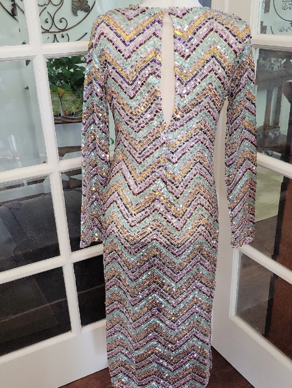 ZARA Limited Edition Sequin Long Sleeve Chevron Midi Dress | Size: L - Picture 7 of 16